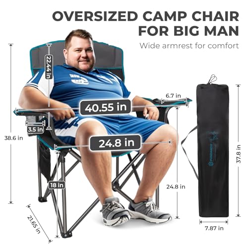 FUNDANGO Oversized Camping Chairs for Adults, Heavy Duty Fold Up Sports Games Lawn Chairs, Extra Wide Big Man Outdoor Chai...