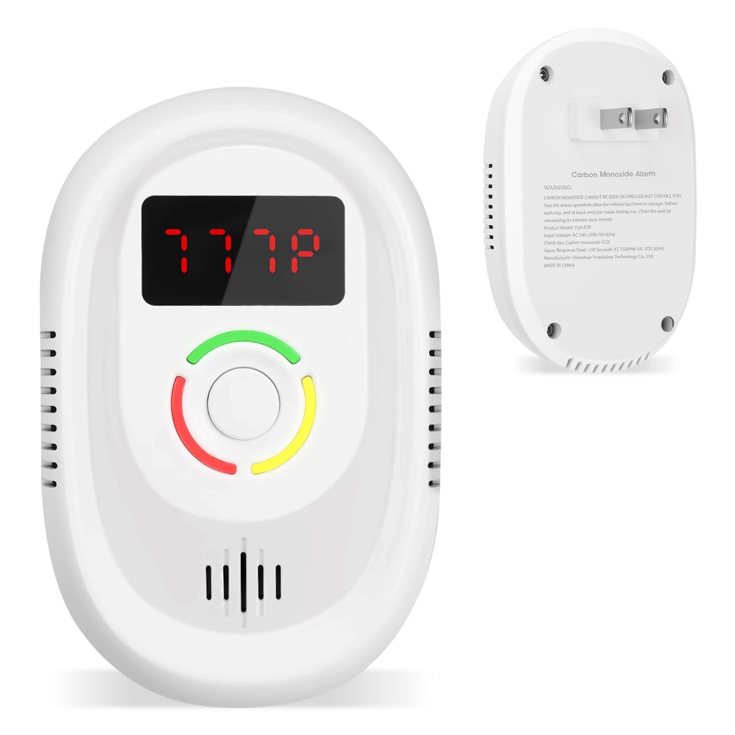 Carbon Monoxide Detectors Plug in Wall ，CO Detector 100-250V AC Power Operated，Portable Travel Carbon Monoxide Alarm with LCD Display Sound Light Warning for Home/Hotel/RV