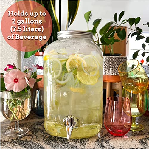 Lily's Home - 2 Gallon Beverage Dispenser with Lid and Spigot (Set of 2), BPA Free, Plastic Drink Dispenser for Water, Ice...