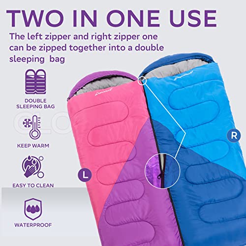 Clostnature Sleeping Bag for Adults and Kids - Lightweight Camping Sleeping Bag for Girls, Boys, Youths, Ultralight Backpa...