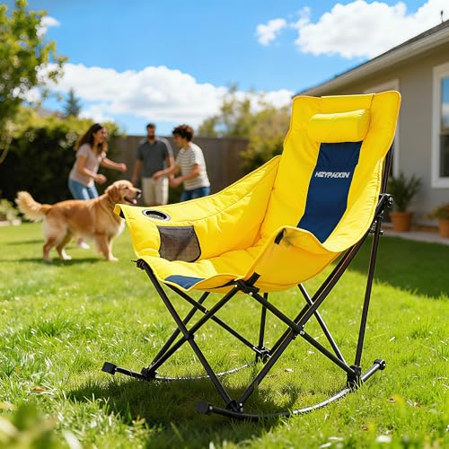 Hizypaixin Oversized Rocking Camping Chair for Adults with Headrest, Portable Rocking Chair with Cup Holder, Side Pocket &...