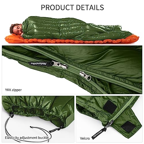 Naturehike Ultralight Backpacking RDS Down Sleeping Bag for Adults, 650 Fill Power Sleeping Bag for 42/52℉, 20oz Compact L...