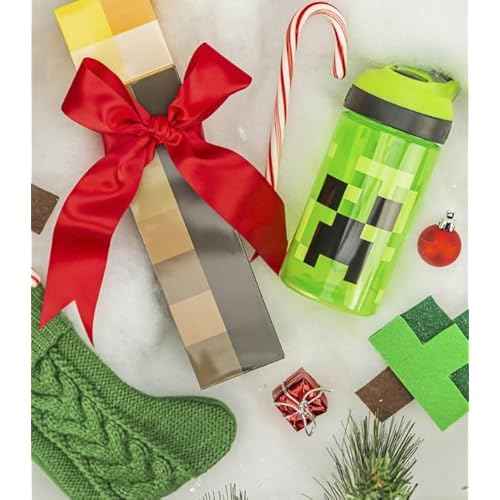 Minecraft Atlantic Creeper Drinks Bottle | Eco Freindly BPA-free Plastic School Water Bottle with Removable straw, spills Proof | Gift fan | Officially licensed Merchandise 450ML