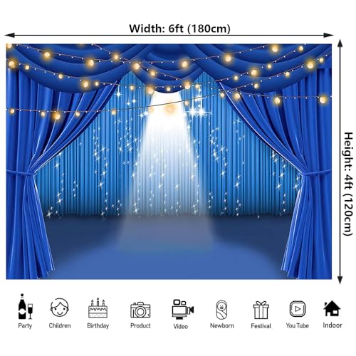 6x4ft Blue Theater Stage Spotlights Backdrop for Business Event Prom Talent Show Anniversary Party Photography Background