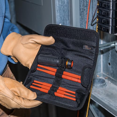 Klein Tools 32288 Insulated Screwdriver, 8-in-1 Screwdriver Set with Interchangeable Blades, 3 Phillips, 3 Slotted and 2 S...