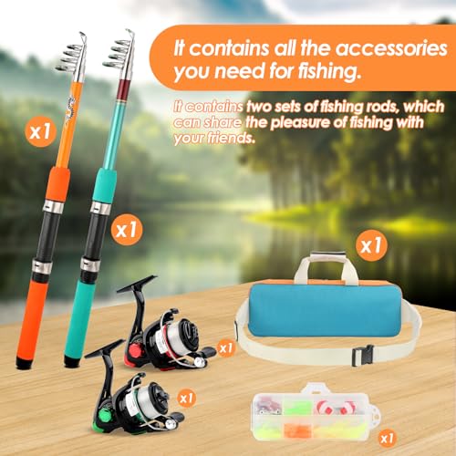 2PCS Fishing Rod Reel Combo 5.9FT Telescopic Fishing Pole Spinning Reel with Baits Hooks Storage Bag Compact Collapsible F...