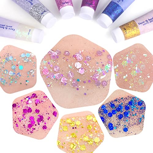 MEICOLY Blue and Clear White Face Body Glitter Set,Mermaid Face Glitter Gel,Singer Concerts Festival Rave Accessories,Spar...