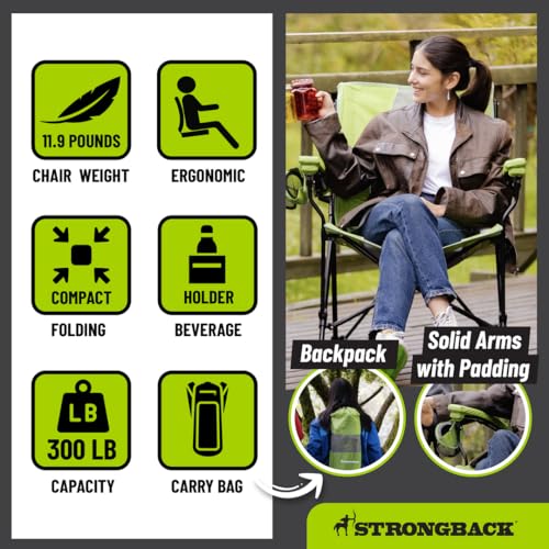 STRONGBACK Elite Folding Camping Lawn Lounge Chair Heavy Duty Camp Outdoor Seat with Lumbar Support and Portable Carry Bag...