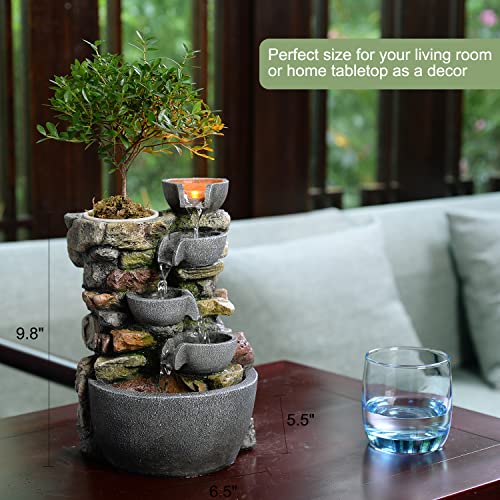 Haobos Indoor Fountain 4-Bowl Rockery Soothing Sound Tabletop Fountains Home/Office Decor Gift for Mom,Mother Day Present ...