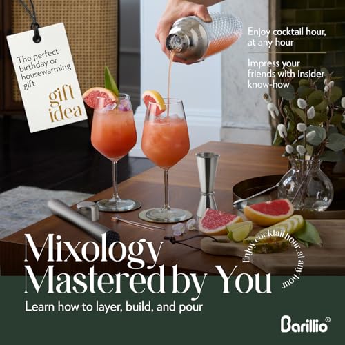 Barillio Glass Cocktail Shaker Set | 14 oz Cobbler Mixer with Bar Tools | Bartender Kit with Measuring Jigger, Mixing Spoo...