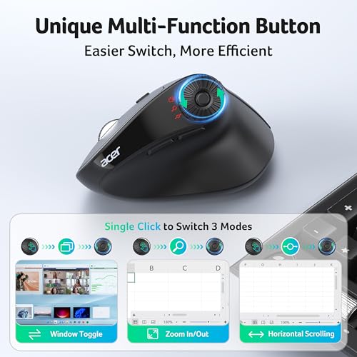 acer Ergonomic Mouse Wireless with Side Scroll Wheel, Bluetooth Mouse for Laptop(BT5.2+2.4GHz), Office Vertical Computer M...