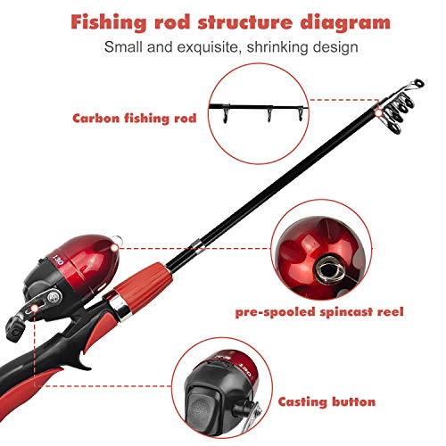 Urban Deco Kids Fishing Pole Set Portable Telescopic Kids Fishing Rod and Reel Combo Kit with Tackle Box for Beginners, Bo...