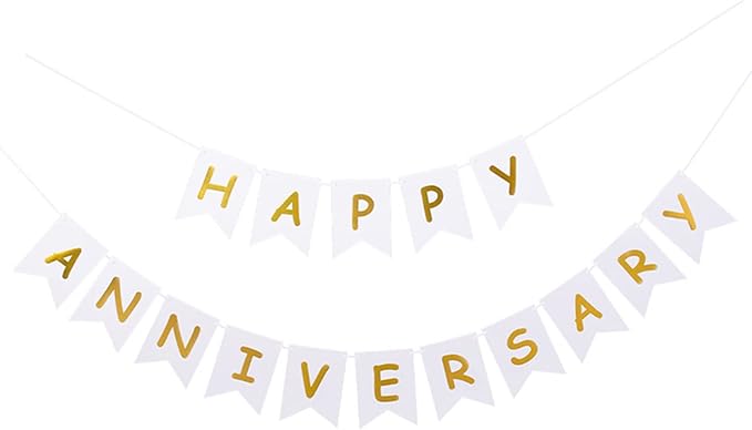 PANRRPERS White Happy Anniversary Banner, Party Supplies for Wedding Birthday Party Ceremony Decoration