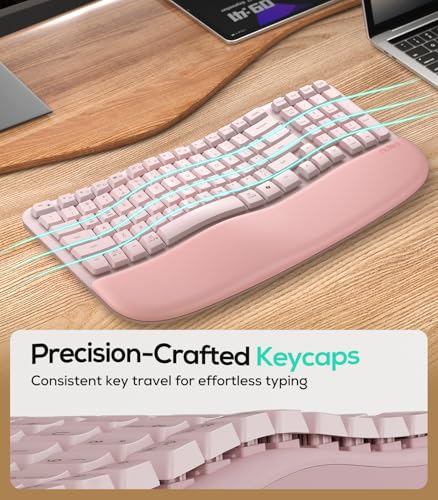 Nulea RT08 Wave Keys Wireless Ergonomic Keyboard with Cushioned Palm Rest, 2.4GHz Ergo Cordless USB Computer Keyboard, Com...