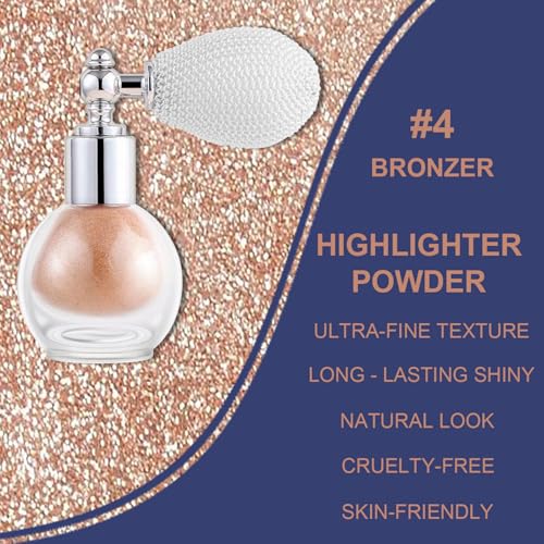 Bronze Highlighter Spray for Face and Body, Rich Color Loose Shimmer Powder Long Lasting Sparkly Spray High Gloss Makeup f...