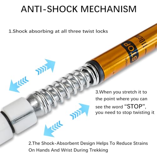 Ynaize 2 Pack Hiking Poles for Junior, Nordic Walking Trekking Pole Hiking Sticks Lightweight Collapsible & Shock-Absorben...