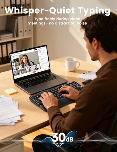 Ergonomic Wireless Keyboard and Mouse Combo, 30dB Quiet Full Size Keyboard Set with Wave Keys & Soft Palm Rest, Dual-Syste...