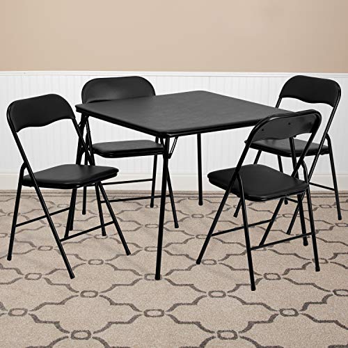 EMMA + OLIVER 5-Piece Multipurpose Folding Card Table and Chairs Set for 4 Players, Padded Top Portable Square Folding Tab...