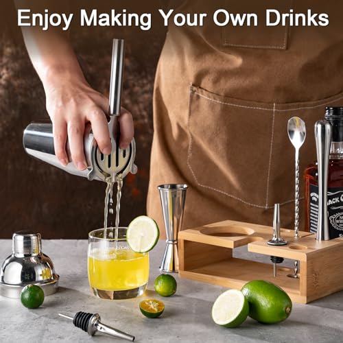 BRIOUT Cocktail Shaker Set, 8-Piece Bartender Kit Include Stand Martini Shaker Jigger Strainer Muddler Mixer Spoon Pour, H...