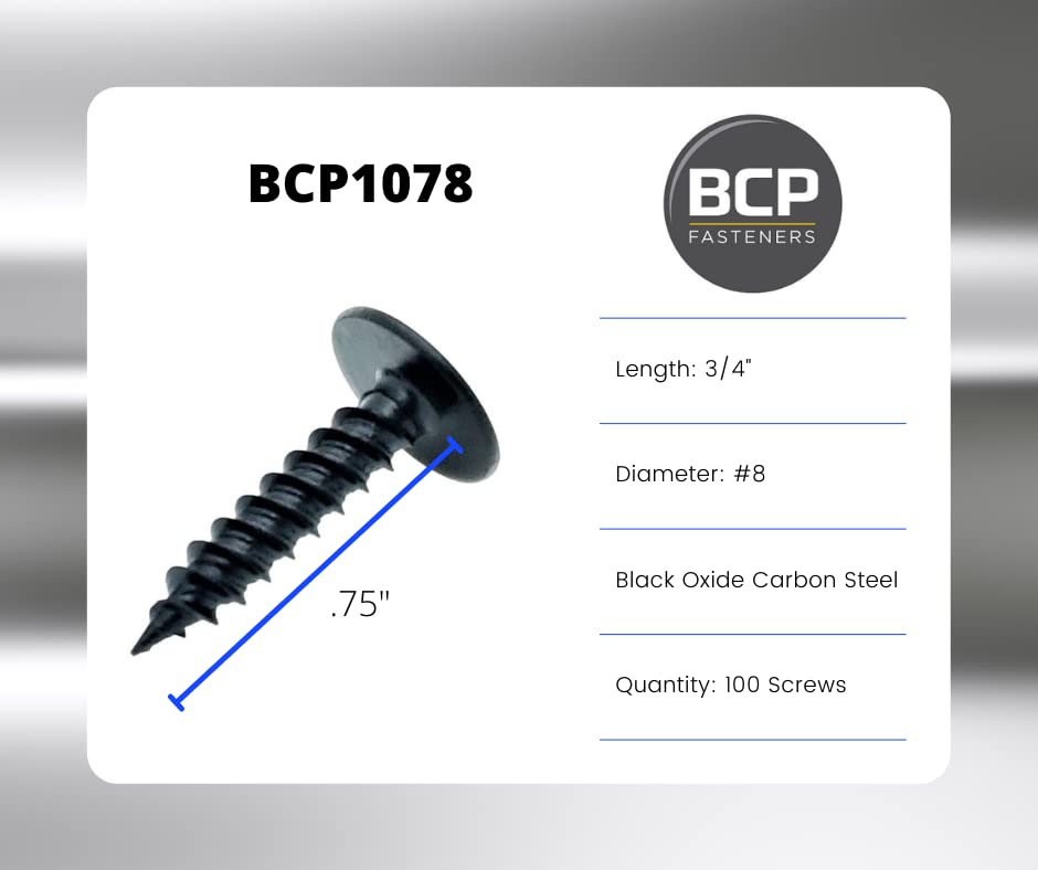 BCP Fasteners #8 x 3/4", 100 Qty Phillips Small Black Modified Truss Head Screws, Deep Thread Sharp Point, Carbon Steel Black Phosphate Coated Self-Tapping Screws for Wood & Metal (BCP1078)