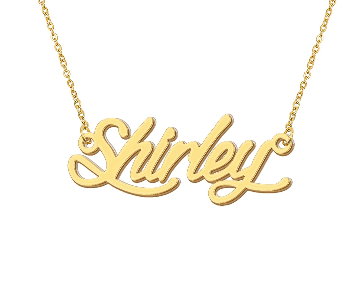 Aoloshow Shirley Name Necklace Stainless Steel 18k Gold Plated Charm Layering Name Necklace Jewelry for Family Womens