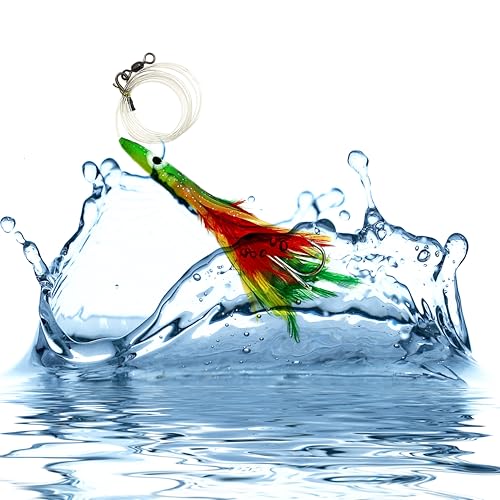 6" Tuna Clone Feather Rigs, 6 Pcs Mexican Flag Color, for Offshore Saltwater Trolling, Skirted Feather Lures, Ideal for Bi...