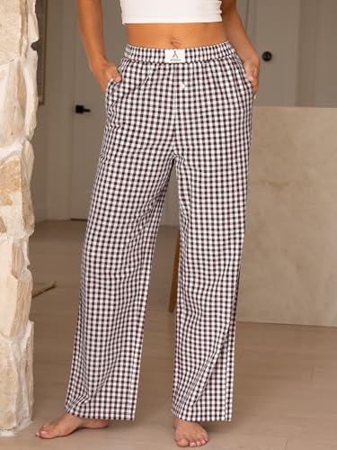 ANRABESS Womens Striped Gingham Pants 2026 Pajama Lounge Boxer Pants Cute Comfy PJ Bottoms with Pockets Y2K Plaid Outfits
