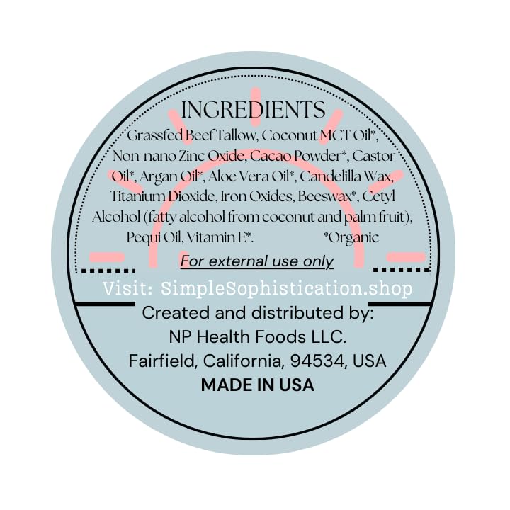 Tallow Sun Balm, tinted - with grassfed tallow, castor oil, zinc oxide | Mineral Sunscreen | Natural, Clean, Organic | Reef Safe