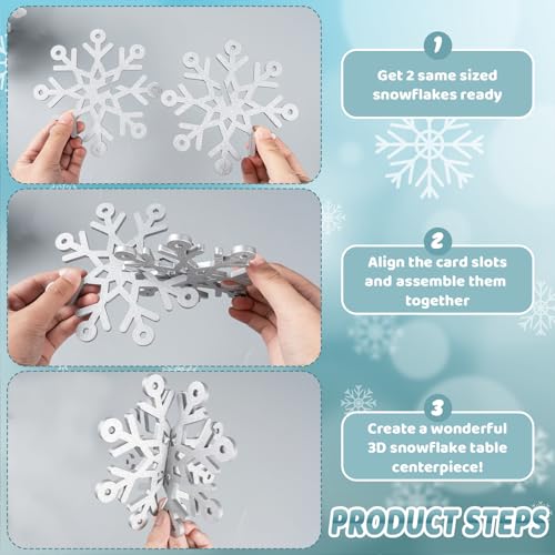 OuMuaMua 12 Set Winter Christmas Centerpiece Table Decorations - 24pcs Wooden Snowflakes Decor 3D Silver White Snowflake T...