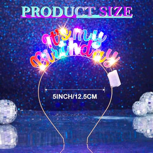 JAKAWIN Light Up It's My Birthday Headband Glowing Birthday Tiara for Women