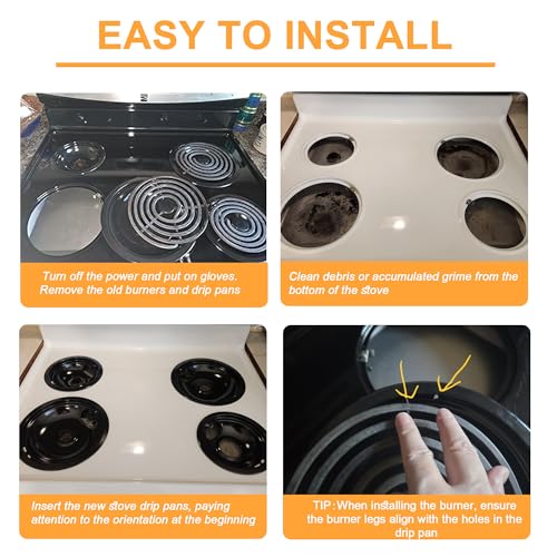 Black Porcelain Drip Pans Set 4-Pack 318067041 & 318067051 Compatible with Frigi-daire Ken-more Range Oven Replaces Electr...
