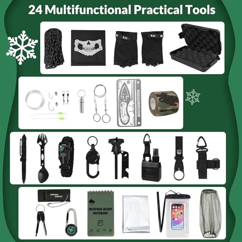 Survival Kit Advent Calendar 2025 - 24 Day Christmas Countdown Calendar with Survival Tools & Emergency Gear, Gifts for Me...