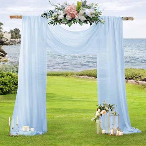 SiinvdaBZX 2 Panels Wedding Arch Draping Fabric 30" x 20Ft Light Blue Sheer Chiffon Fabric Outdoor Extra Long Decorative D...