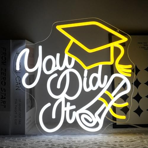 Virlusy You Did It Neon Sign for Wall Decor Dimmable Graduation Led Lights Signs Letters Signs for Class of 2025 Neon Ligh...
