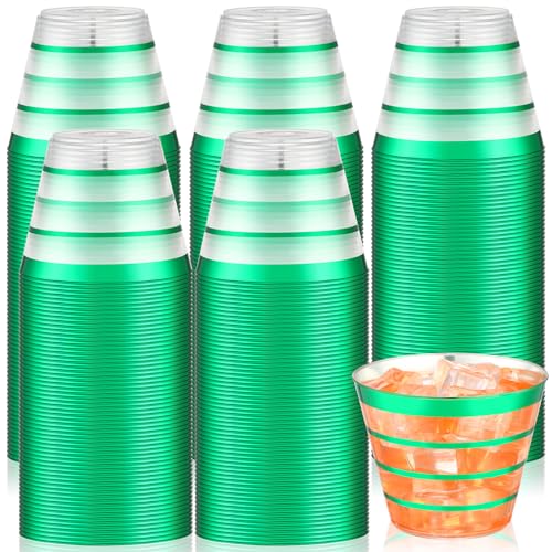 Yaomiao 100 Pcs 9oz Rimmed (4 Ring) Disposable Cups Clear Disposable Wine Glasses Plastic Cup Plastic Cocktail Cups for Ch...