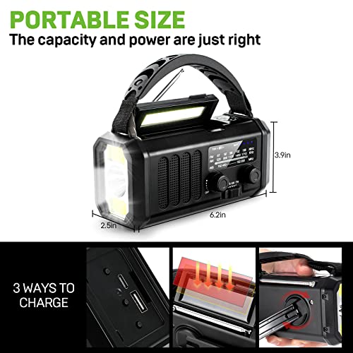 Leaton Emergency NOAA Weather Radio, 10000mAh/37000mWh,Solar Hand Crank Radio with AM/FM, Flashlight & Reading Light, Rech...