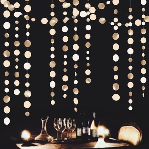 Champagne Gold Party Decorations Circle Dots Garland Gold Neutral Nude Neutral Cream Beige Boho Hanging Polka Dot Streamer...