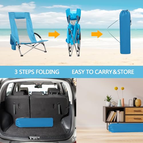 MKSY High Back Beach Chairs,2Pack Protable Folding Chair for Adults,Foding Camping Chairs with Carry Bag Cup Holder for Be...