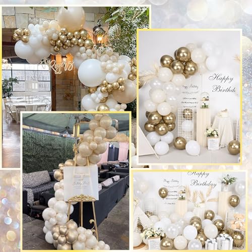 Togvu White and Gold Balloons, 12 Inch White Sand Gold Metallic Latex Balloons, Beige Gold Party Balloons for Boho Birthda...