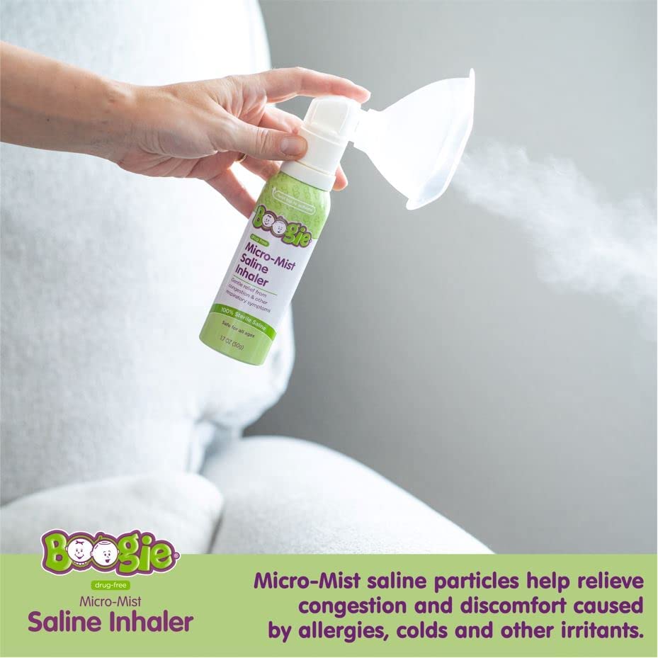 Boogie Micro-Mist Saline Inhaler Refill, Unscented, Baby Nose Congestion Relief, Nasal Spray for Kids, Pediatrician Recommended, Unscented, 2.8 oz (Pack of 1)