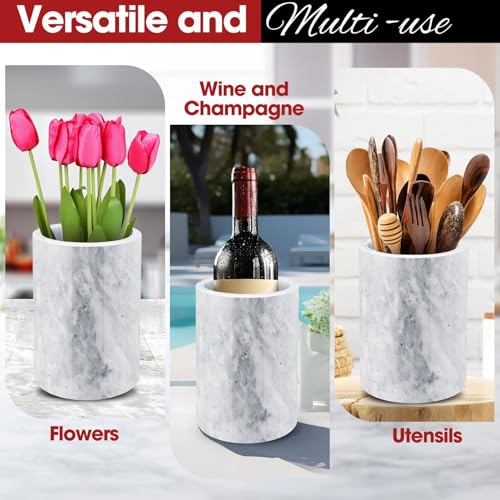 Flexzion Marble Wine Chillers for Bottles - Champagne Cooler & Multi-Purpose Marble Utensil Holder for Kitchen - Adaptable...