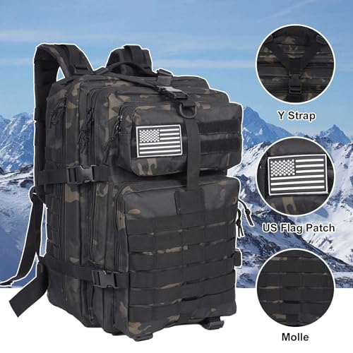 Oraynn 50L Large Military Tactical Backpack Molle Army Assault Pack for Travel Camping Hiking Fishing Backpack for men (bl...