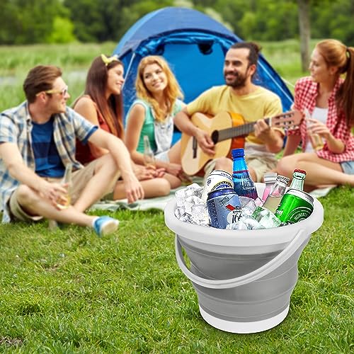 Collapsible Mop Bucket and Ice Bucket-5L(1.3 Gallon) Household Cleaning Silicone Dust Mops Bucket with no Wringer Set,Port...