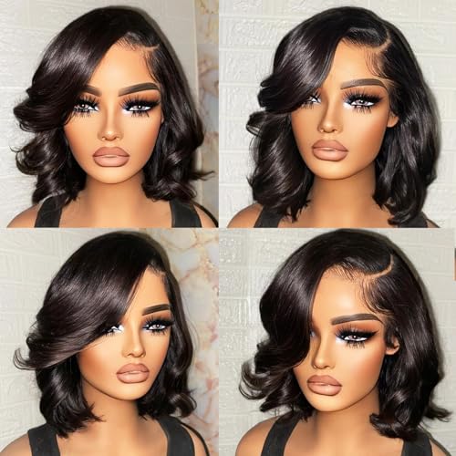 Bob Wig Human Hair 13x6 Body Wave Lace Front Wigs Human Hair 200% Density Wigs for Women (14 Inch)