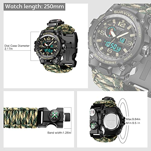 Kavie 23-in-1 Military Tactical Watch for Men, Multifunctional Outdoors Waterproof Survival Watches with Compass Whistle F...