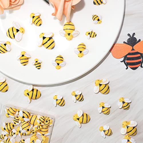 HADDIY Tiny Craft Bees,50 Pcs Small Plastic Resin Bumble Bee Decor for Embellishments and Bee Themed Birthday Party Table ...