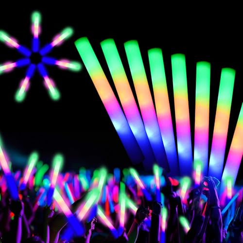 SVYIQ 12 PCS Foam Glow Sticks Bulk With 3 Modes Colorful Flashing,Foam Light up Sticks,Glow Sticks for Wedding,Glow in Dar...