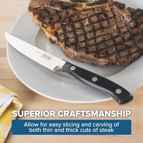 Viking Kitchen Steak Knife. 4.5 Inch Serrated German Stainless Steel, Razor Sharp, Ergonomic Handle, Black