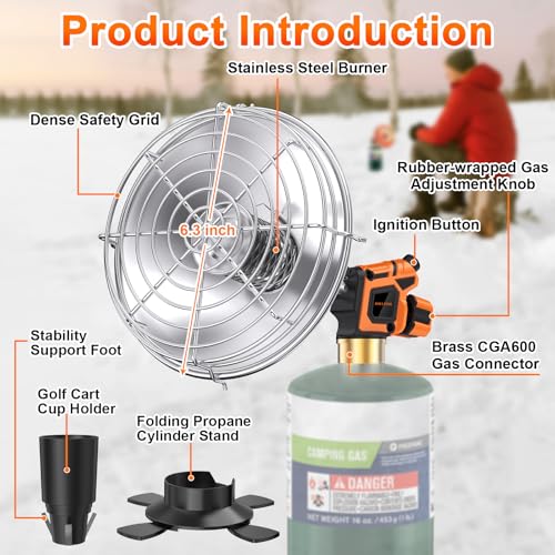 Golf Cart Heater, 2000℉ Portable Propane Heater with Dual Bases, Cup Holder & Foldable Cylinder Stand, for EZGO Yamaha Clu...