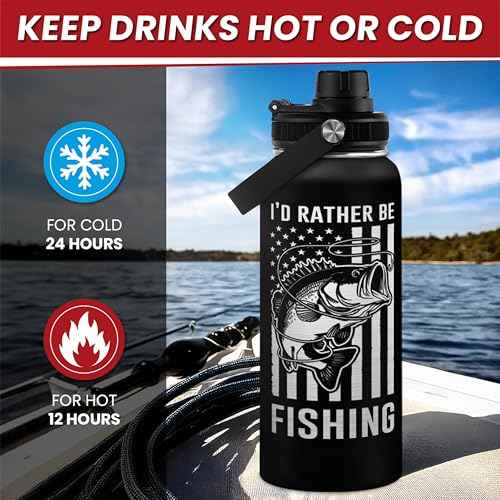 Fishing Water Bottle - 32oz Stainless Steel Insulated Bottles with lid - Deer Fishing Gifts for Fisherman Papa Dad Husband...